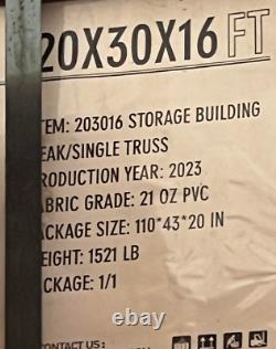 20x30x16 PVC Fabric Canvas Storage Building Shop Shelter Metal Frame