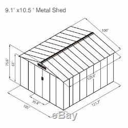 9' x10' Ft Dark Gray Outdoor Garden Backyard Steel Tool Storage Shed Building