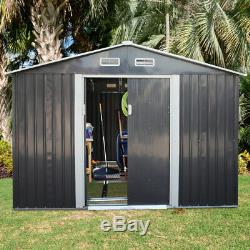 9'x10' Outdoor Garden Backyard Steel Tool Storage Shed Building Gable Roof Gray