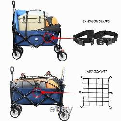 Blue Collapsible Folding Wagon Cart Heavy Duty Beach Wheels Outdoor Garden