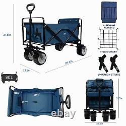 Blue Collapsible Pliant Wagon Cart Heavy Duty Beach Wheels Outdoor Garden